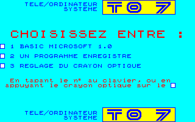 Page d'initialisation du TO7